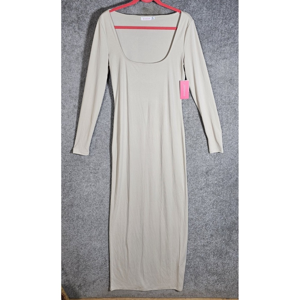 Shoedazzle Scoop Square Neck Maxi Dress Women Size XXL Beige Long Sleeve New
